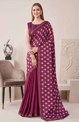 Magenta linen floral bollywood digital print saree 1