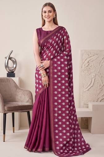 Magenta linen floral bollywood digital print saree
