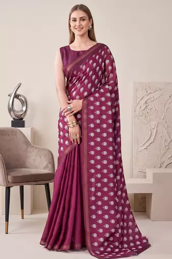 Magenta linen floral bollywood digital print saree