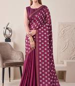 Magenta linen floral bollywood digital print saree