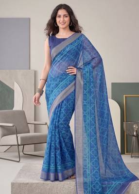 indigo blue chanderi bandhani digital print bollywood saree 1