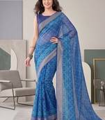 indigo blue chanderi bandhani digital print bollywood saree