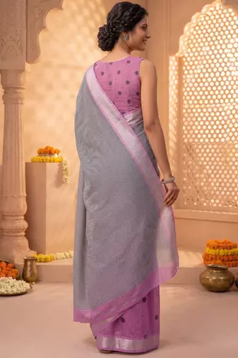 pink chanderi striped printed ready to wear saree