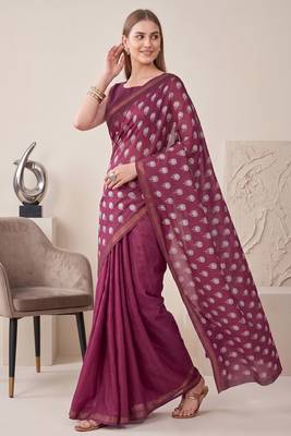 Magenta linen floral bollywood digital print saree 2