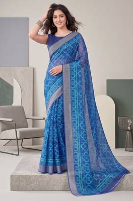 indigo blue chanderi bandhani digital print bollywood saree 2