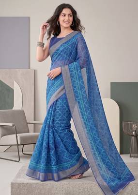indigo blue chanderi bandhani digital print bollywood saree 3