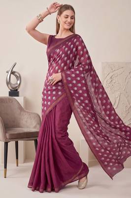 Magenta linen floral bollywood digital print saree 3