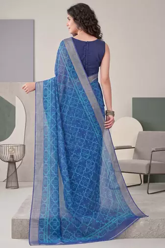 indigo blue chanderi bandhani digital print bollywood saree