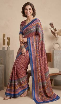 multicolor linen geometric bollywood digital print saree 1