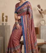 multicolor linen geometric bollywood digital print saree