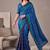 Royal blue linen geometric bollywood digital print saree