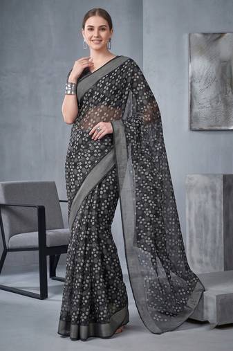 black chanderi block print digital print bollywood saree