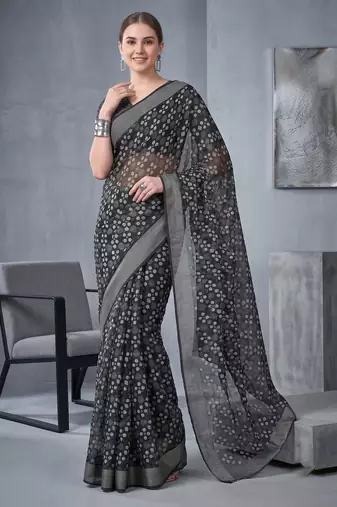 black chanderi block print digital print bollywood saree