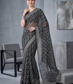 black chanderi block print digital print bollywood saree