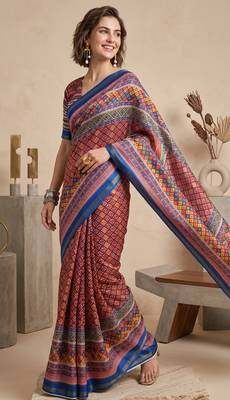 multicolor linen geometric bollywood digital print saree 2