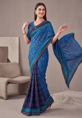Royal blue linen geometric bollywood digital print saree 2