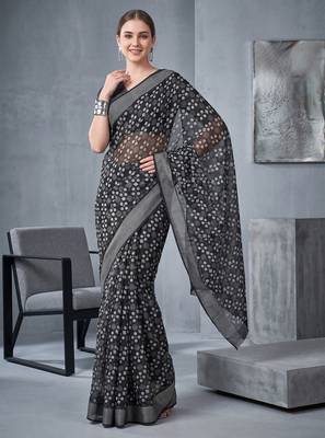 black chanderi block print digital print bollywood saree 2