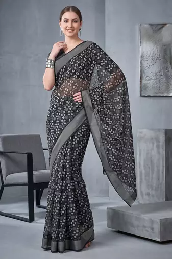 black chanderi block print digital print bollywood saree