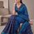 Royal blue linen geometric bollywood digital print saree