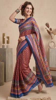 multicolor linen geometric bollywood digital print saree 3