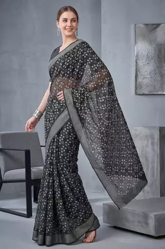 black chanderi block print digital print bollywood saree