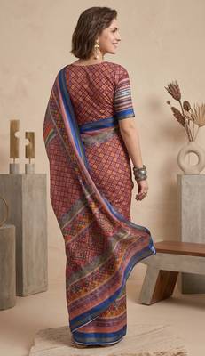 multicolor linen geometric bollywood digital print saree 4