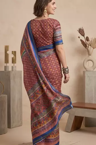 multicolor linen geometric bollywood digital print saree