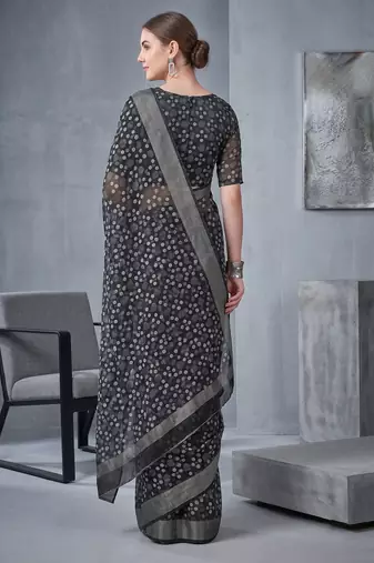 black chanderi block print digital print bollywood saree