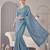 Light blue linen block print bollywood digital print saree