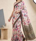White linen floral bollywood digital print saree