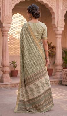 cream & green chanderi graphic printed ready to wear saree 4