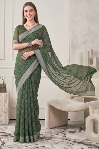 green chanderi bandhani digital print bollywood saree