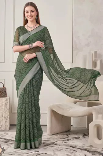 green chanderi bandhani digital print bollywood saree