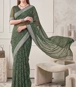 green chanderi bandhani digital print bollywood saree