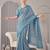 Light blue linen block print bollywood digital print saree