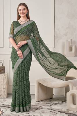 green chanderi bandhani digital print bollywood saree 2