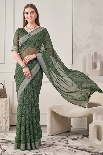green chanderi bandhani digital print bollywood saree