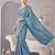 Light blue linen block print bollywood digital print saree