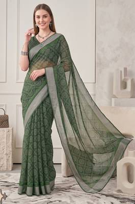 green chanderi bandhani digital print bollywood saree 3