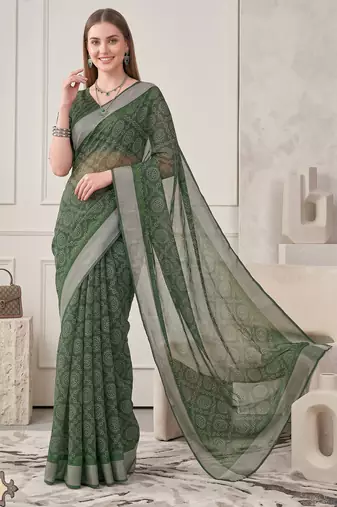 green chanderi bandhani digital print bollywood saree