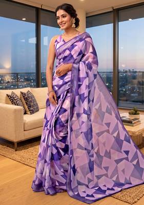lavender chanderi digital printed ready to wear saree 1