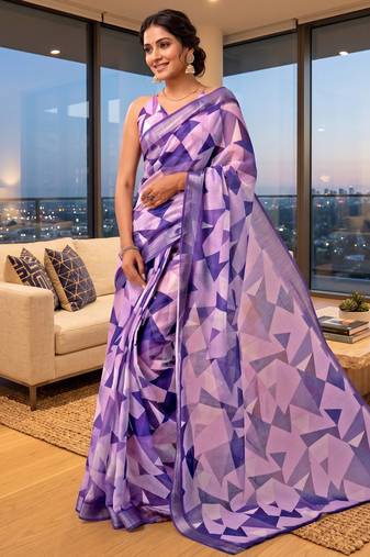 lavender chanderi digital printed ready to wear saree