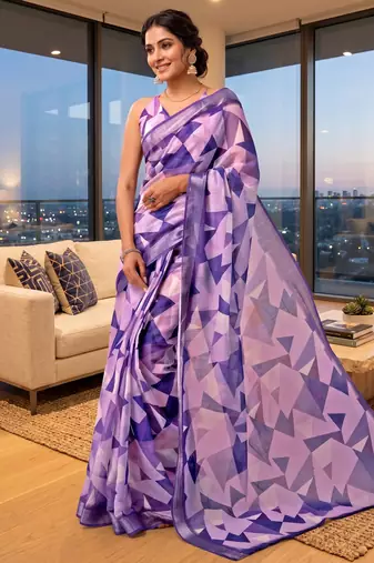 lavender chanderi digital printed ready to wear saree