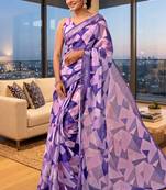 lavender chanderi digital printed ready to wear saree