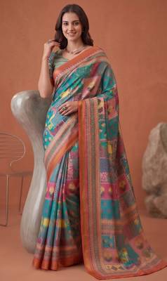 multicolor linen geometric bollywood digital print saree 3