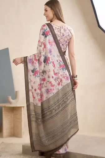 White linen floral bollywood digital print saree