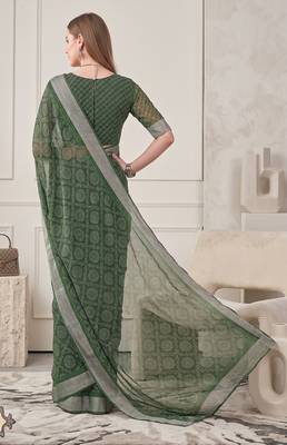 green chanderi bandhani digital print bollywood saree 4
