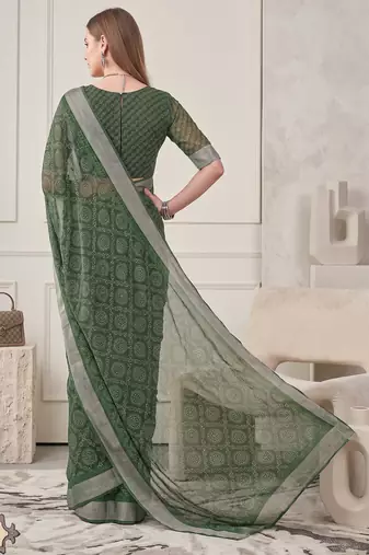 green chanderi bandhani digital print bollywood saree