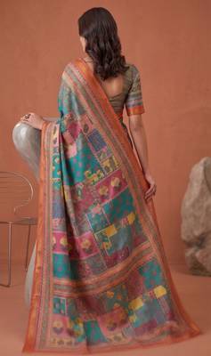 multicolor linen geometric bollywood digital print saree 4