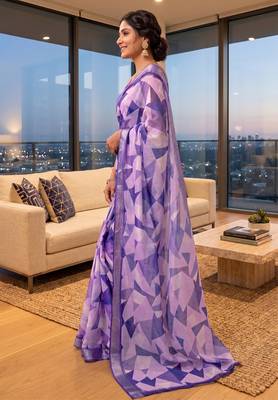 lavender chanderi digital printed ready to wear saree 2